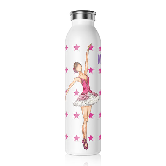 Ballerina girl 20 Oz/600ml double insulated drinks bottle, pink dress with pink stars design. - IllustrArte