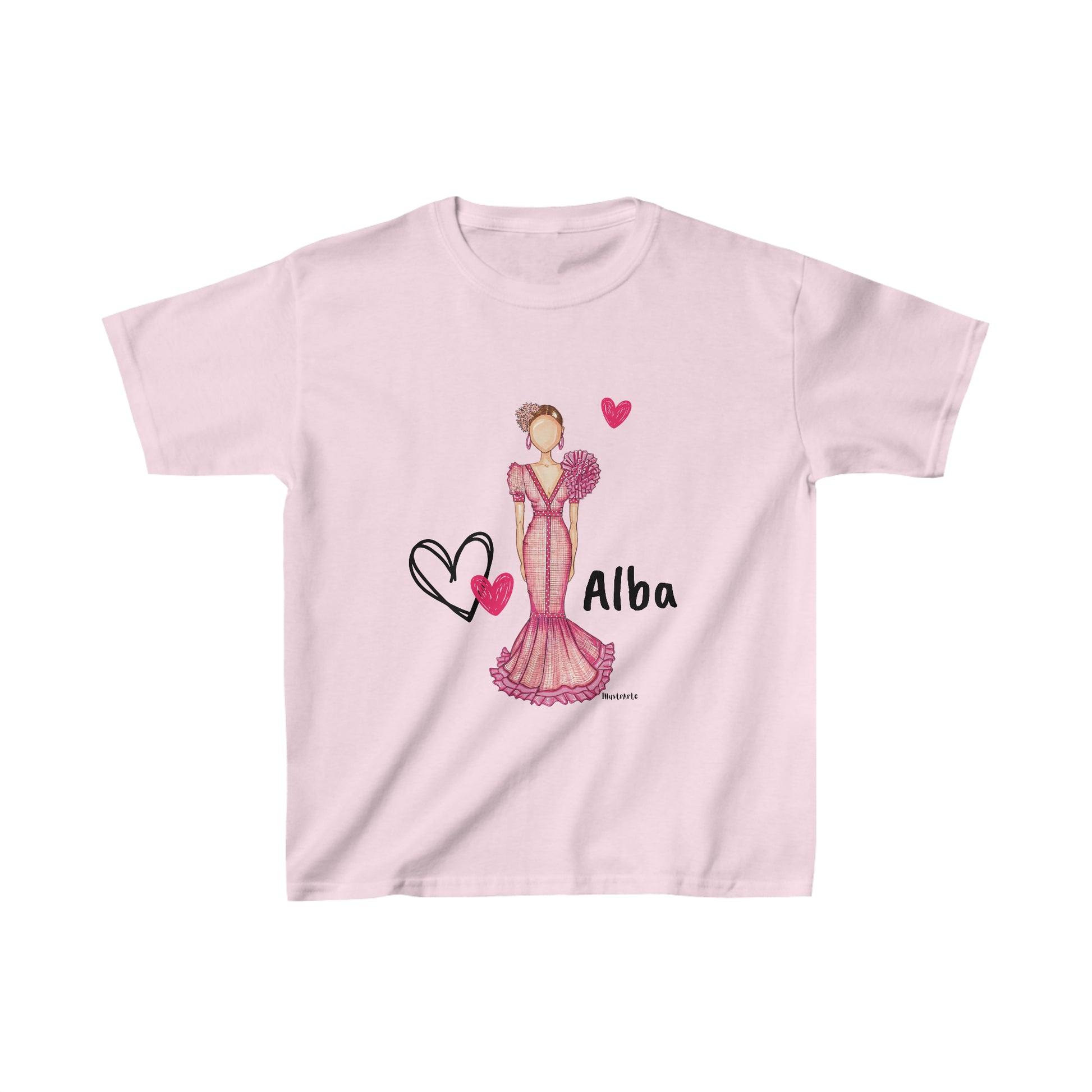 a pink toddler t - shirt with an image of a woman in a pink