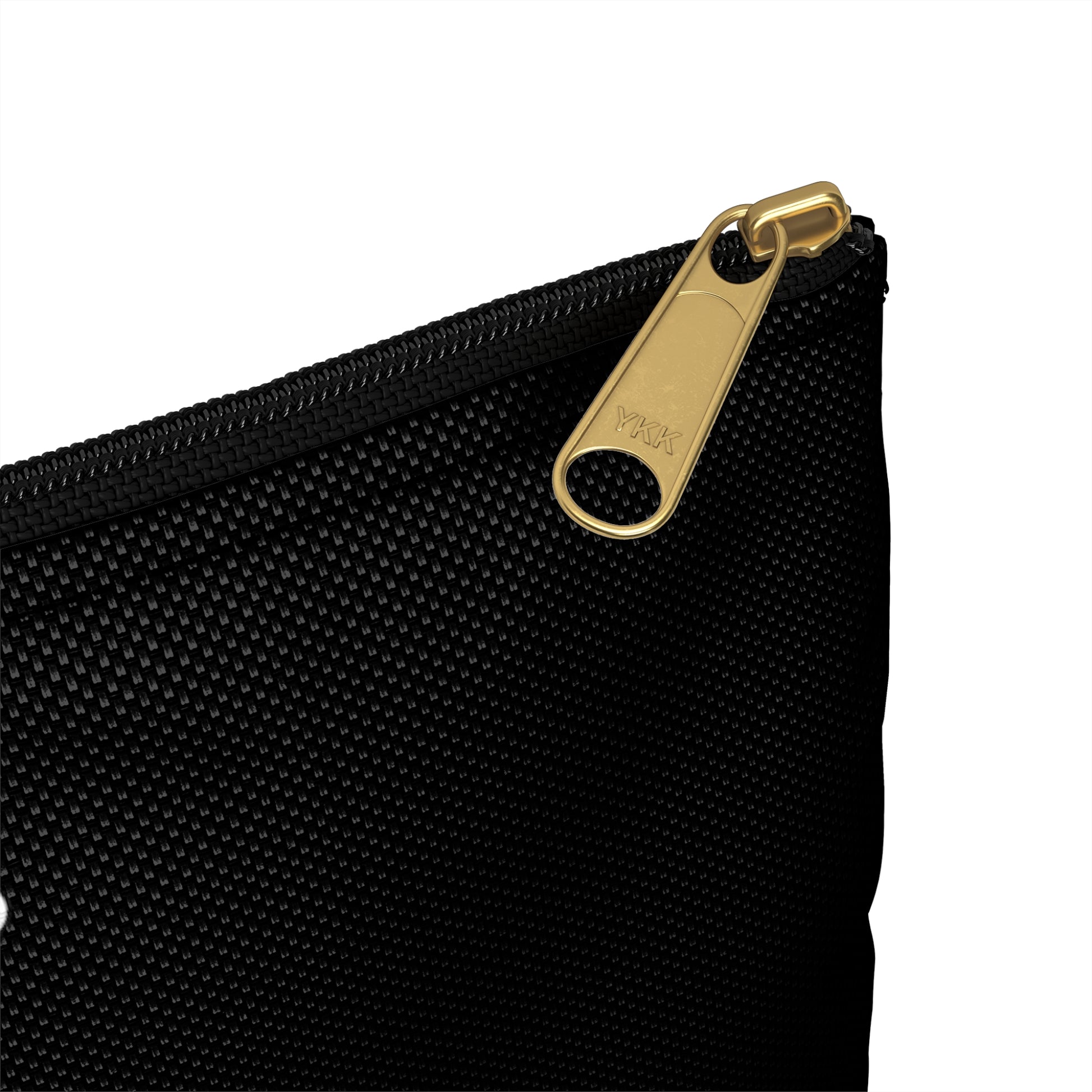 a close up of a zipper on a black bag