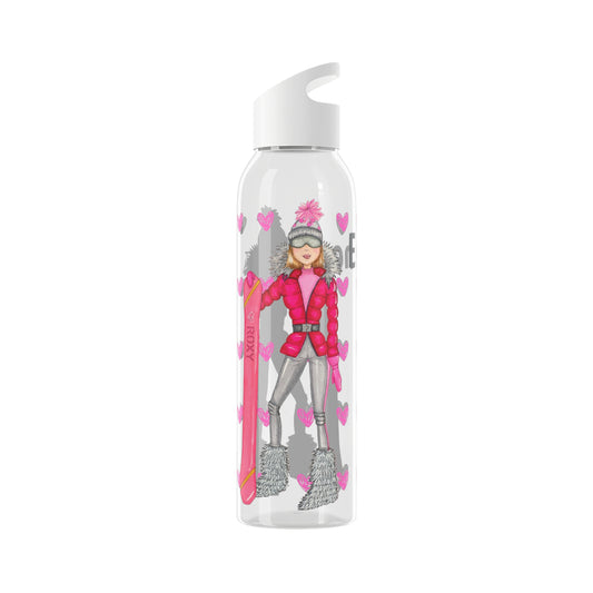 Snowboard lovers 22 Oz/650ml Eastman Tritan™ Single wall bottle, pink and gray outfit design. - IllustrArte