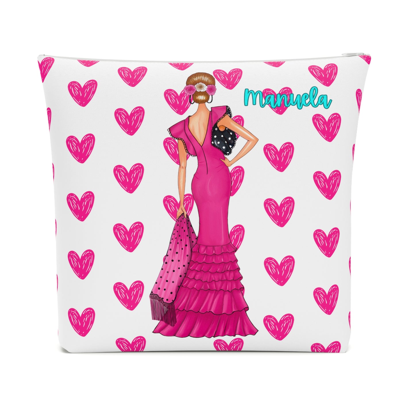 a pillow with a woman in a pink dress on it