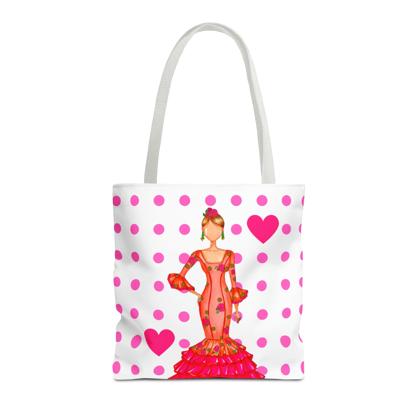 a tote bag with a picture of a woman in a dress