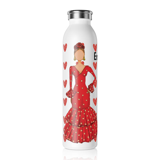 Flamenco Dancer 20 Oz/600ml double insulated drinks bottle, red dress with white polka dots and red hearts design. - IllustrArte