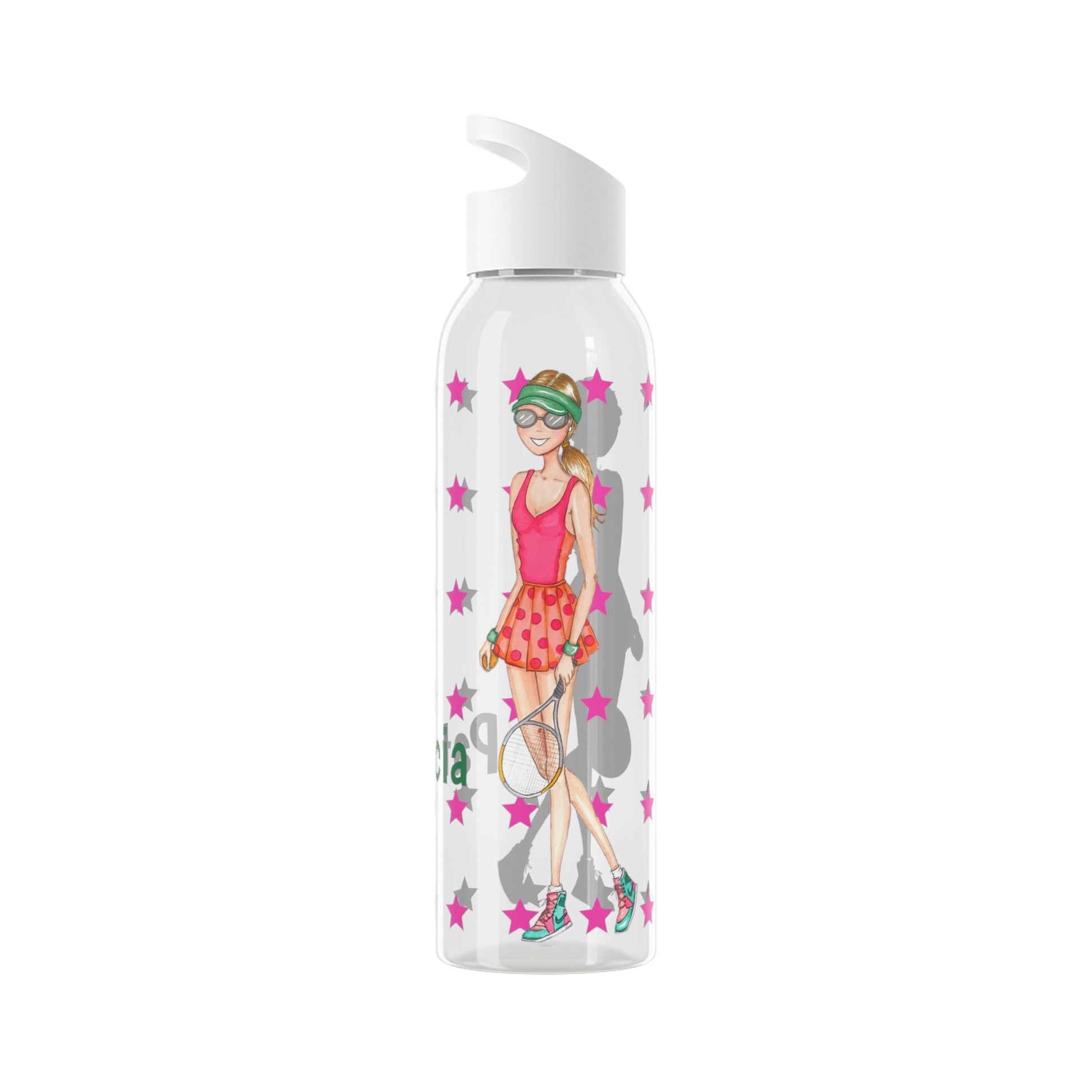 Tennis lovers r 22 Oz/650ml Eastman Tritan™ Single wall bottle, pink outfit design. - IllustrArte