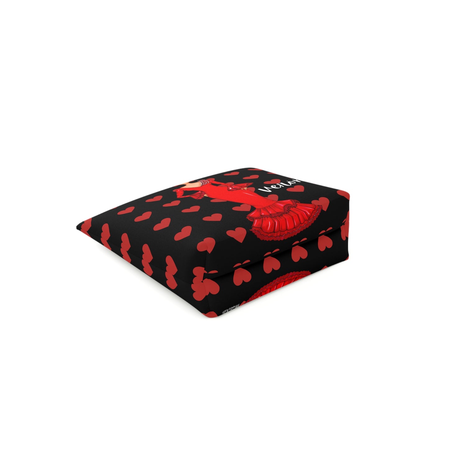 a black and red box with red hearts on it