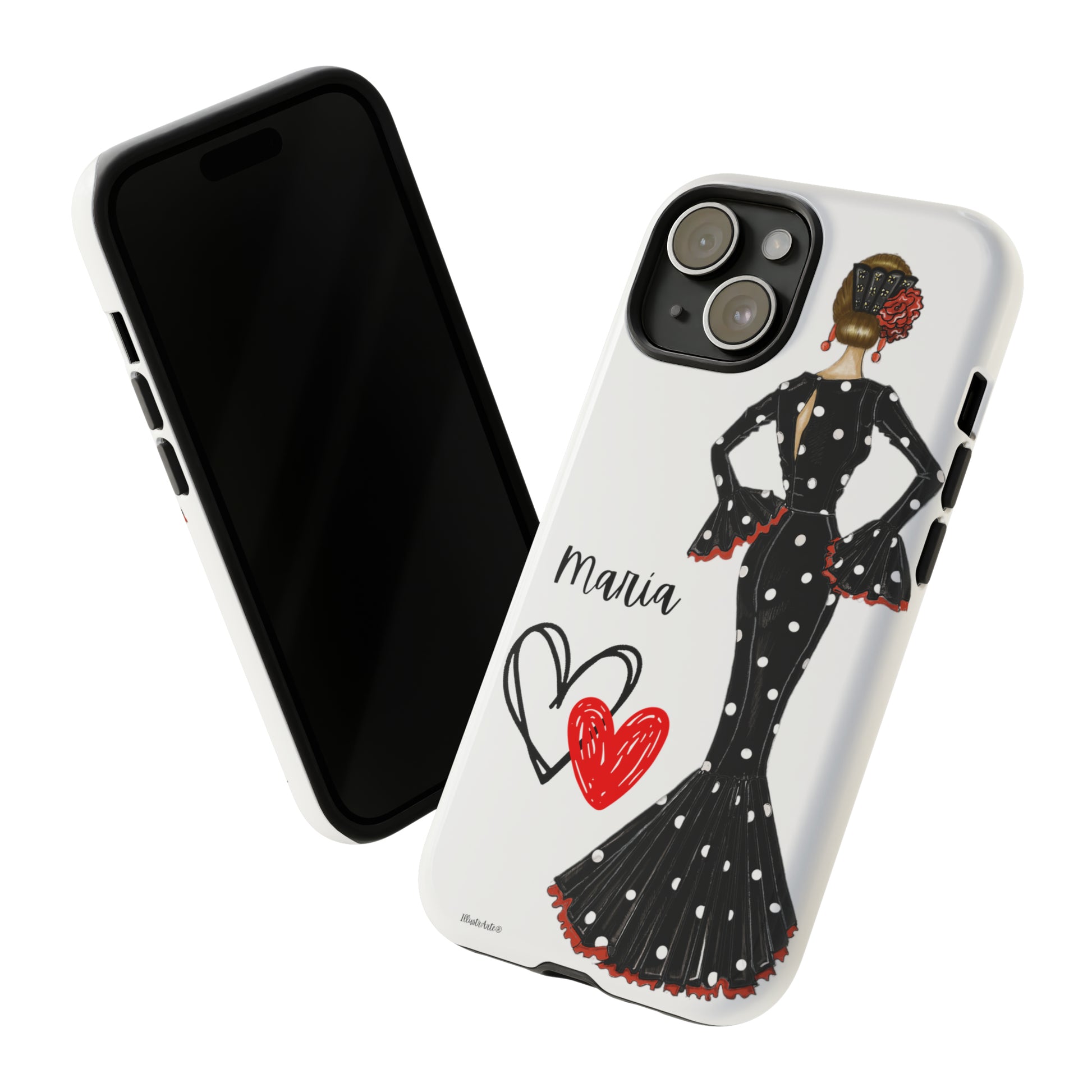 a phone case with a woman in a dress