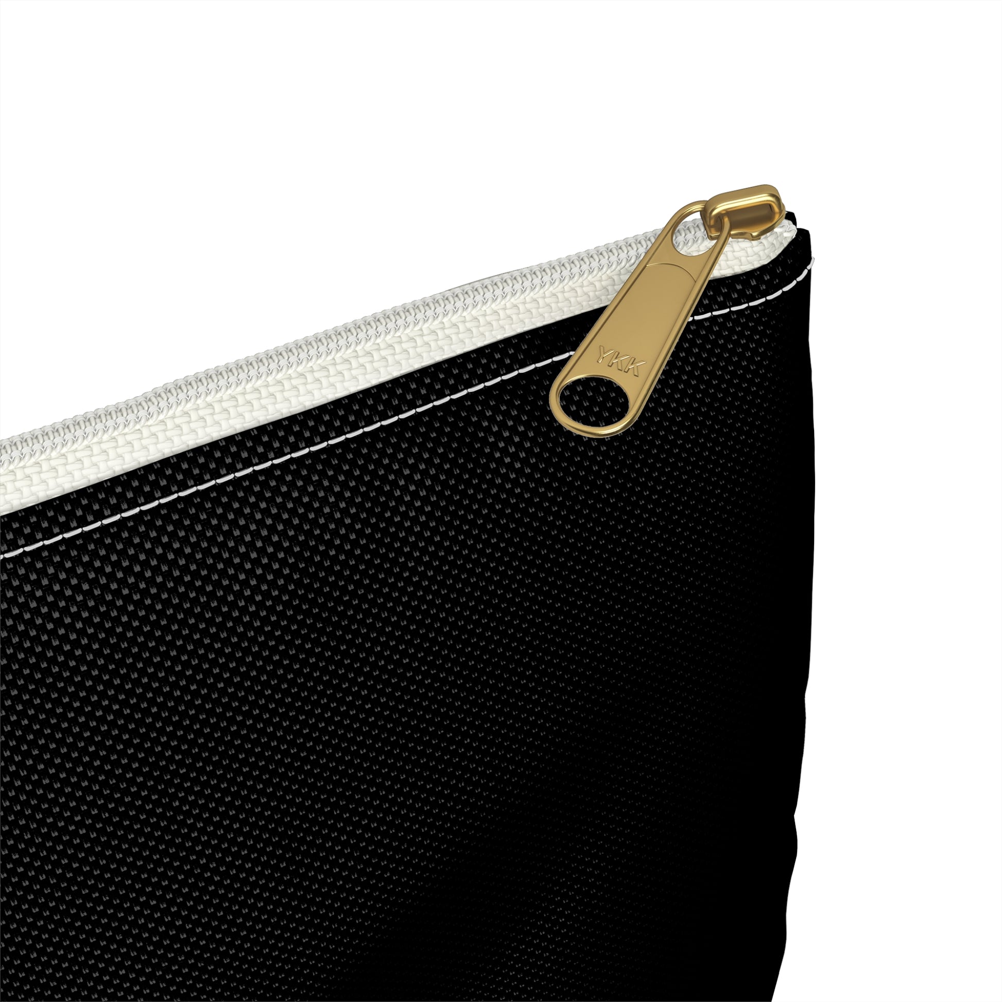 a close up of a zipper on a black bag