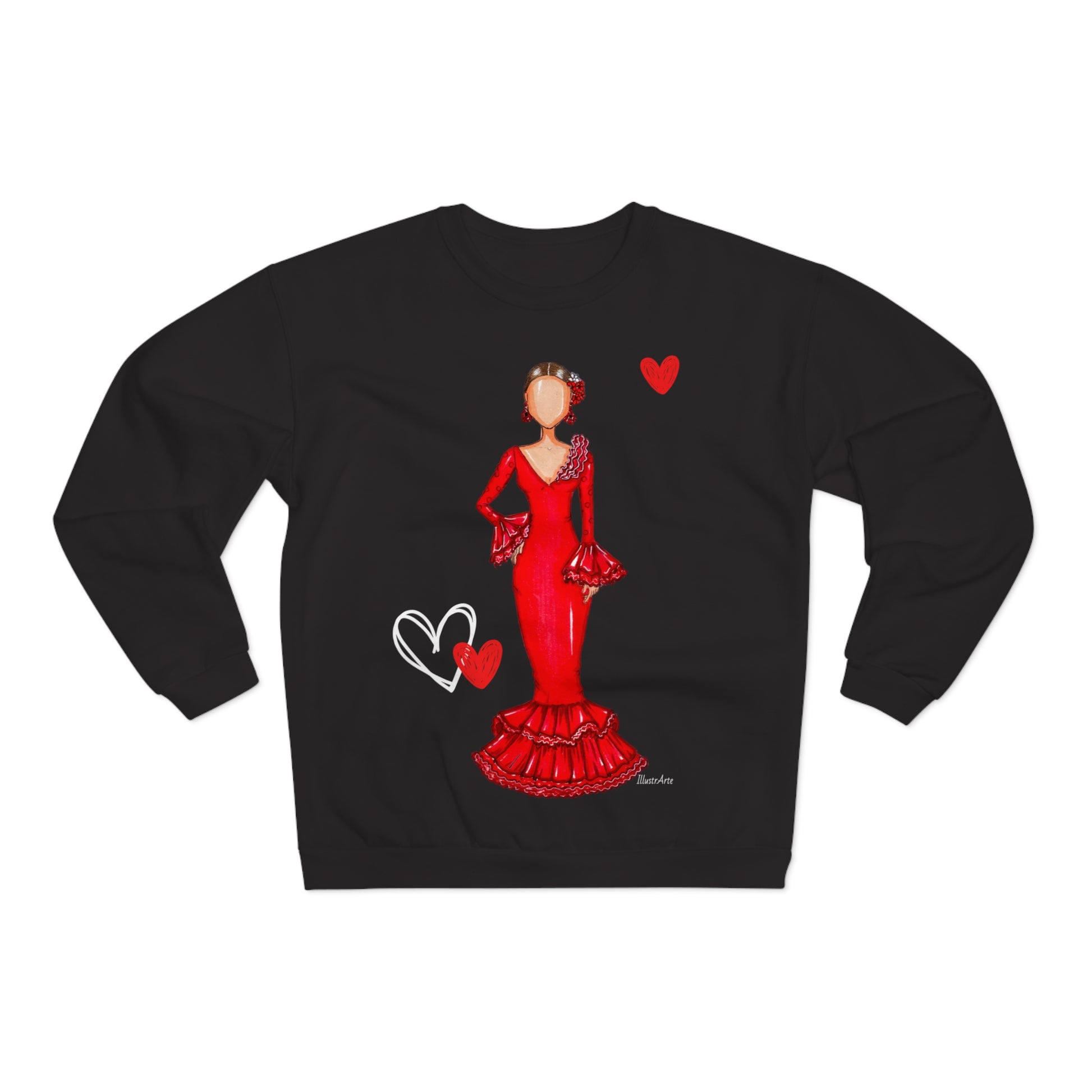 a black sweater with a red dress and a heart