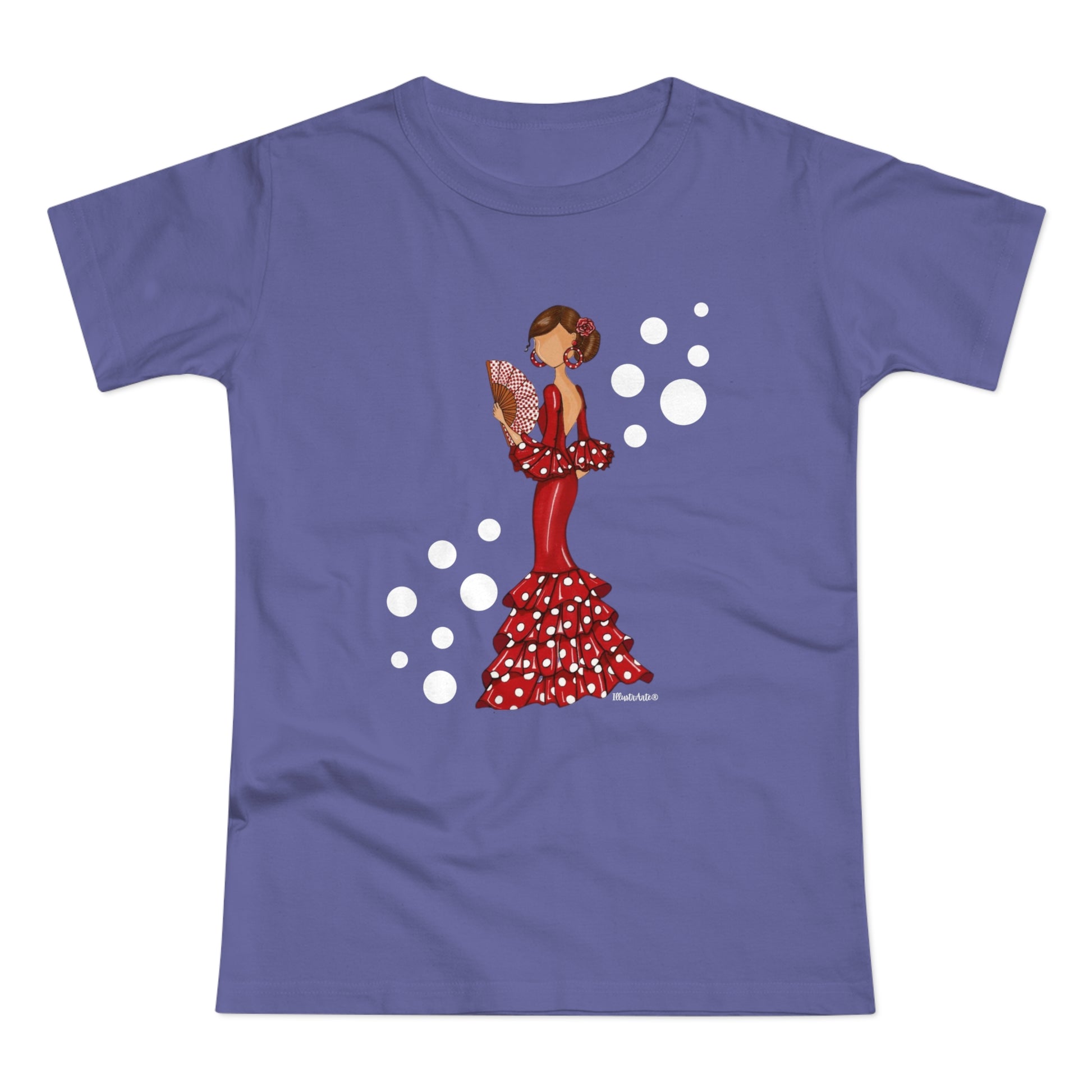 a women's t - shirt with a woman in a polka dot dress holding