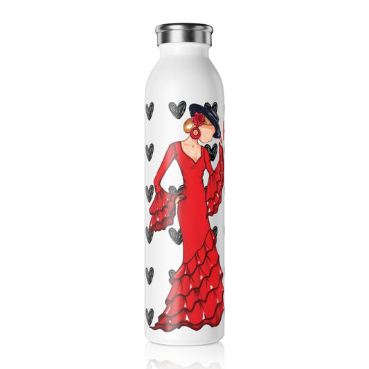 Flamenco Dancer 20 Oz/600ml double insulated drinks bottle, red dress with a black hat design. - IllustrArte