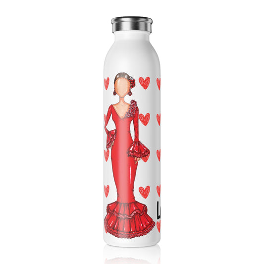 Flamenco Dancer 20 Oz/600ml double insulated drinks bottle, red dress with red hearts design. - IllustrArte