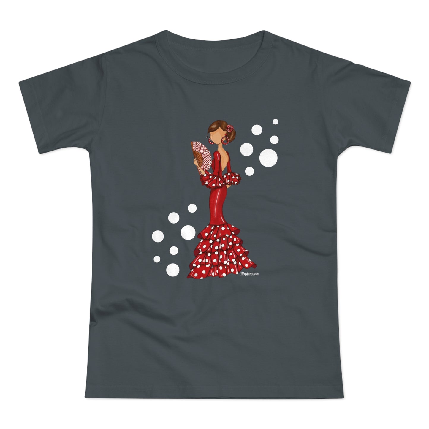 a women's t - shirt with a woman in a polka dot dress