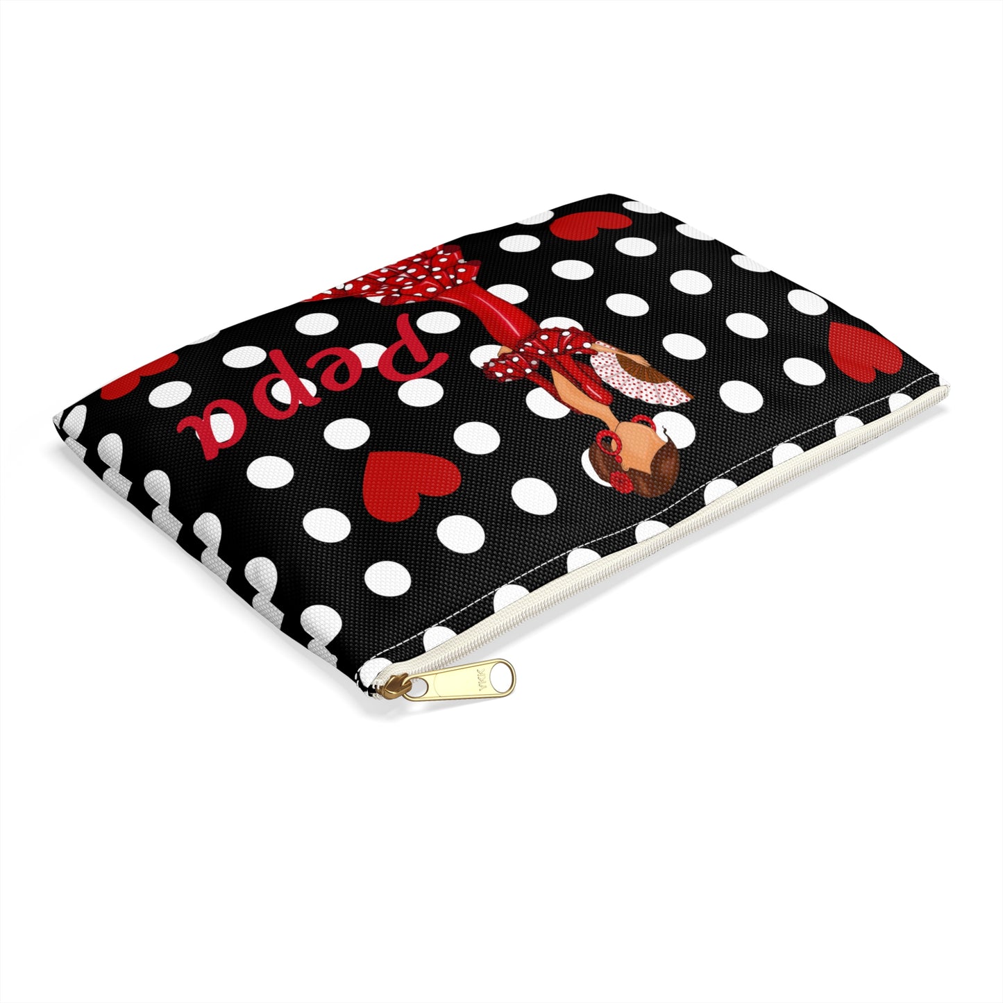 a black and white polka dot ipad case with a red bow