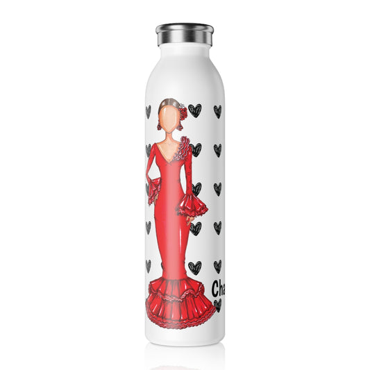 Flamenco Dancer 20 Oz/600ml double insulated drinks bottle, red dress with black hearts design. - IllustrArte