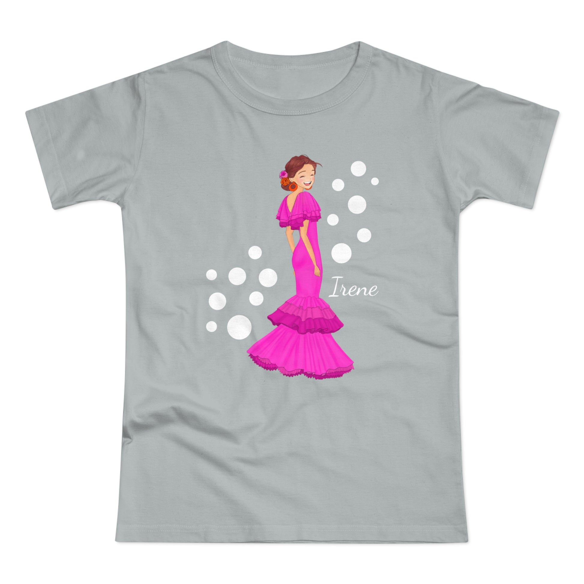 a girl in a pink dress with bubbles on it