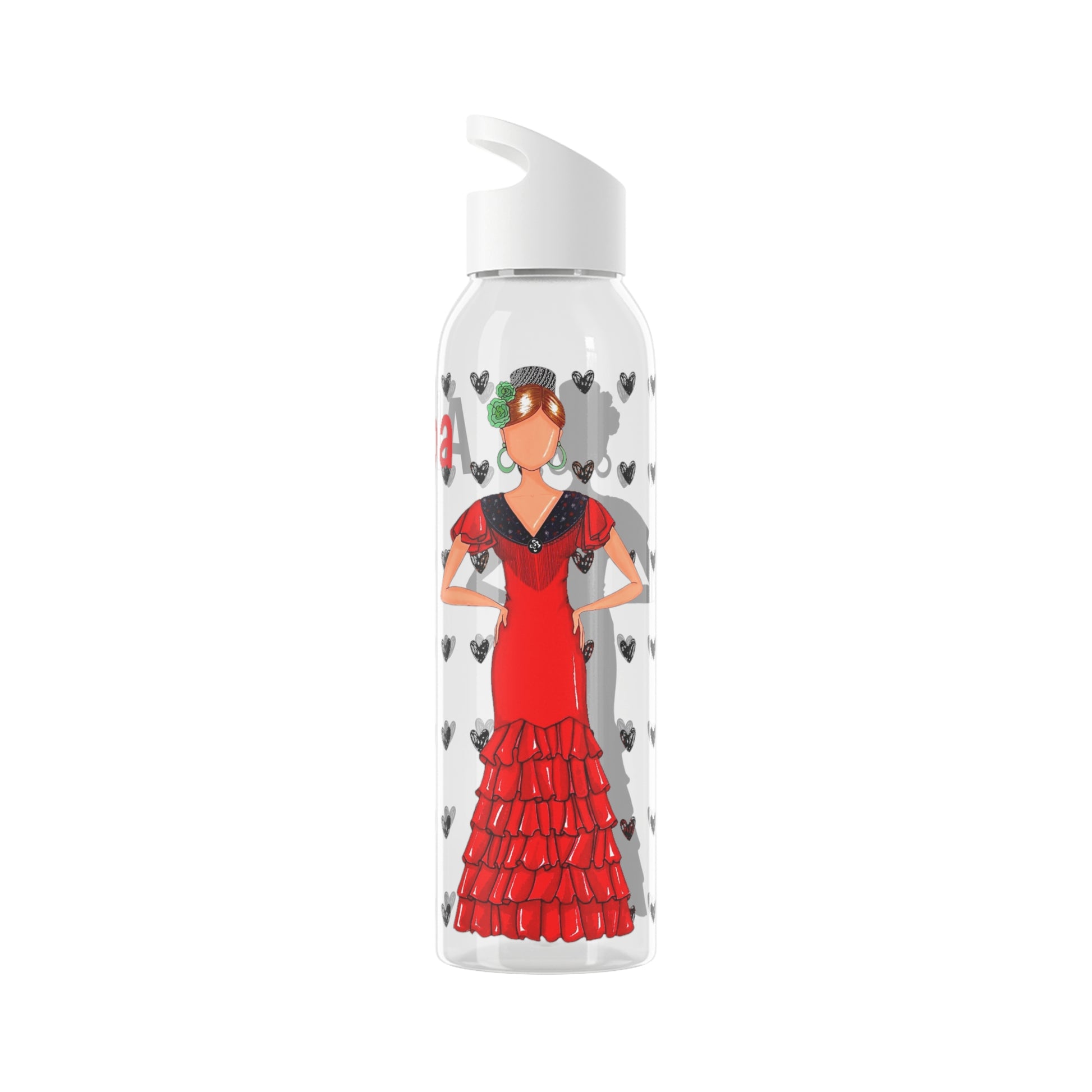 Flamenco Dancer 22 Oz/650ml Eastman Tritan™ Single wall bottle, red dress with green flower design. - IllustrArte