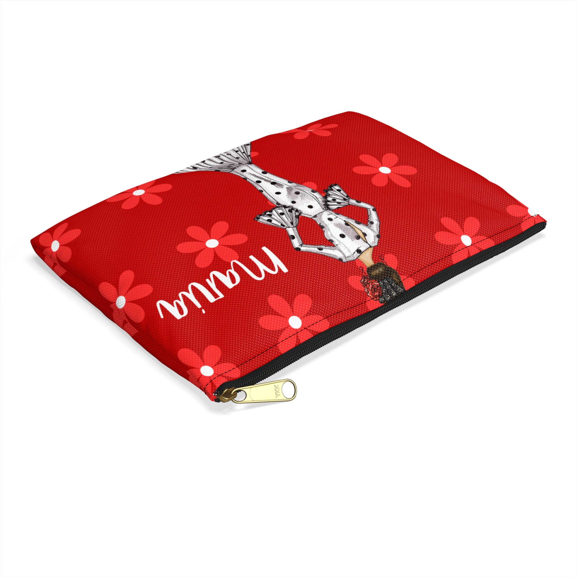 a red wallet with a dalmatian dog on it