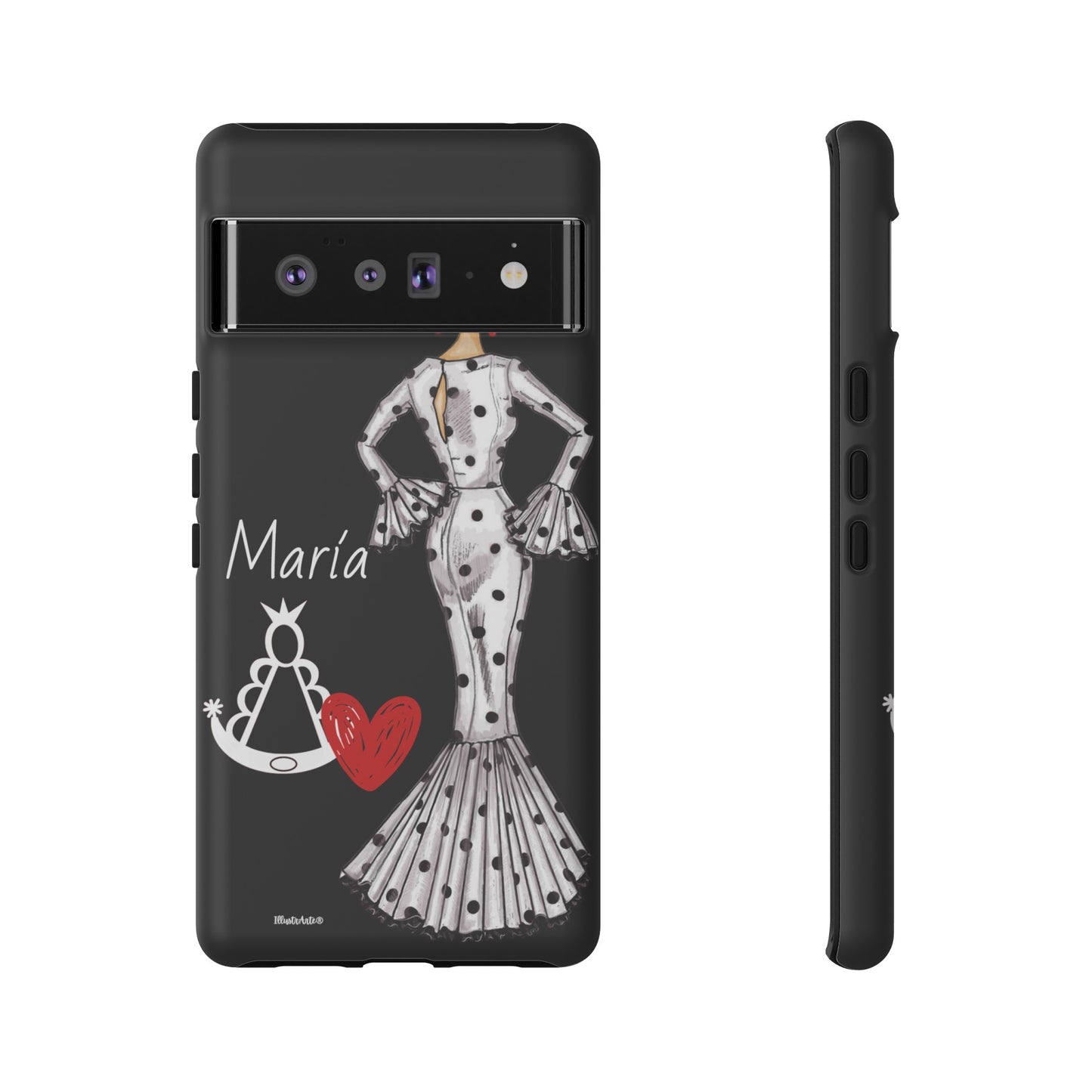 a cell phone case with a lady in a dress