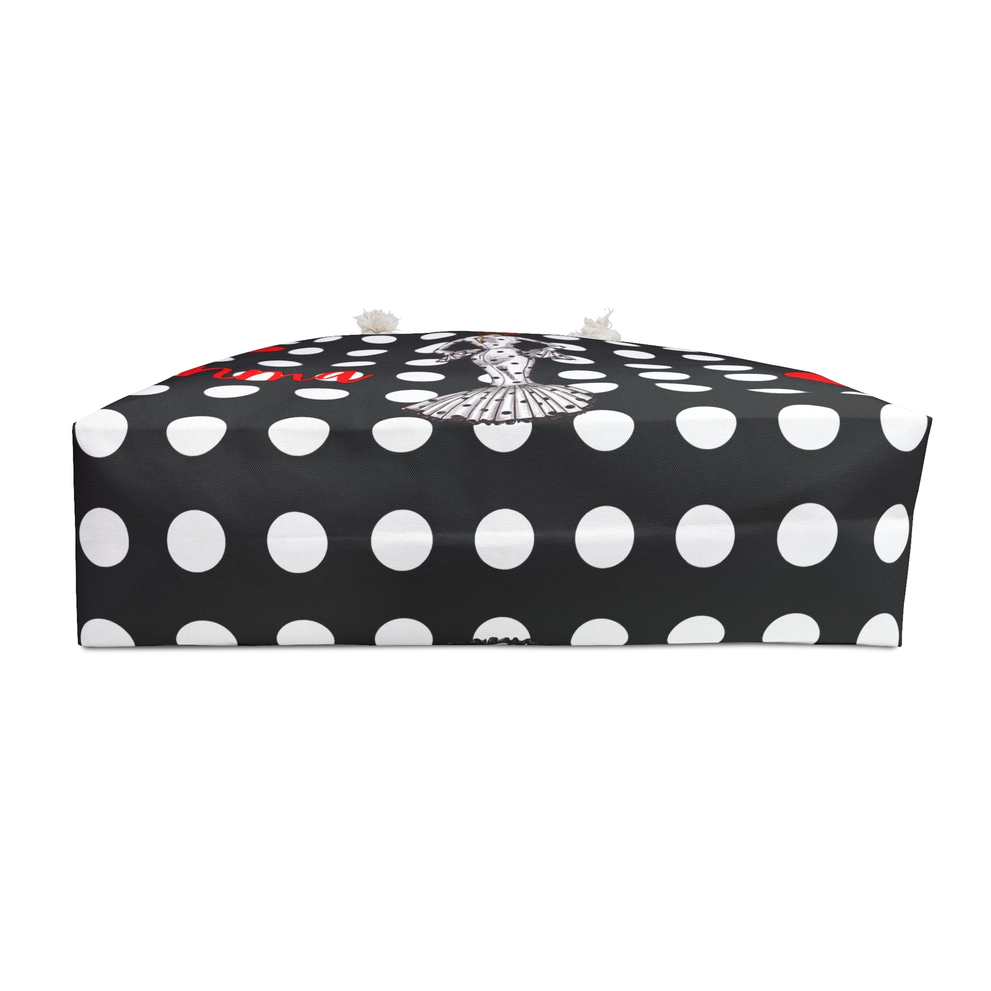 a black and white polka dot covered box
