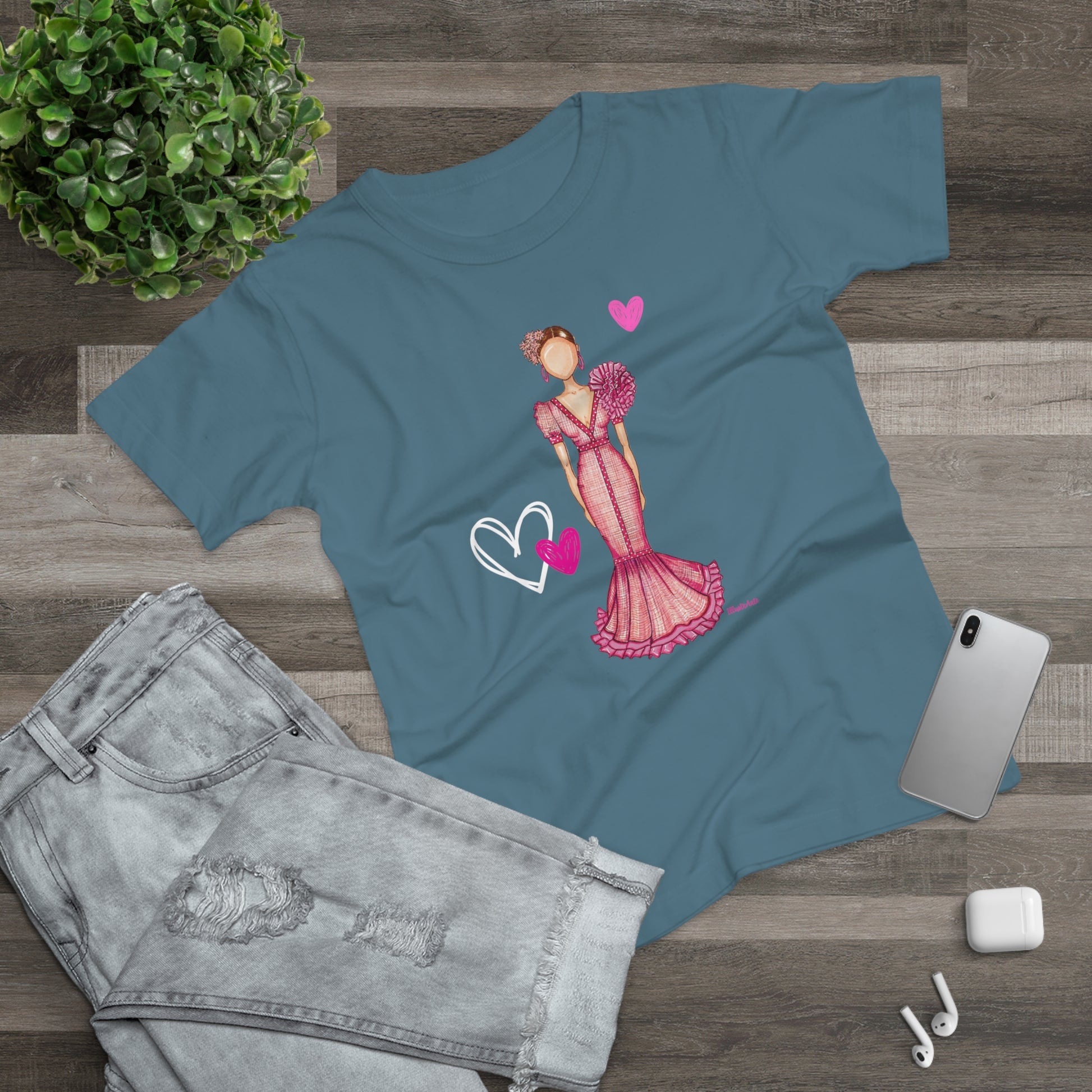 a t - shirt with a picture of a woman in a dress
