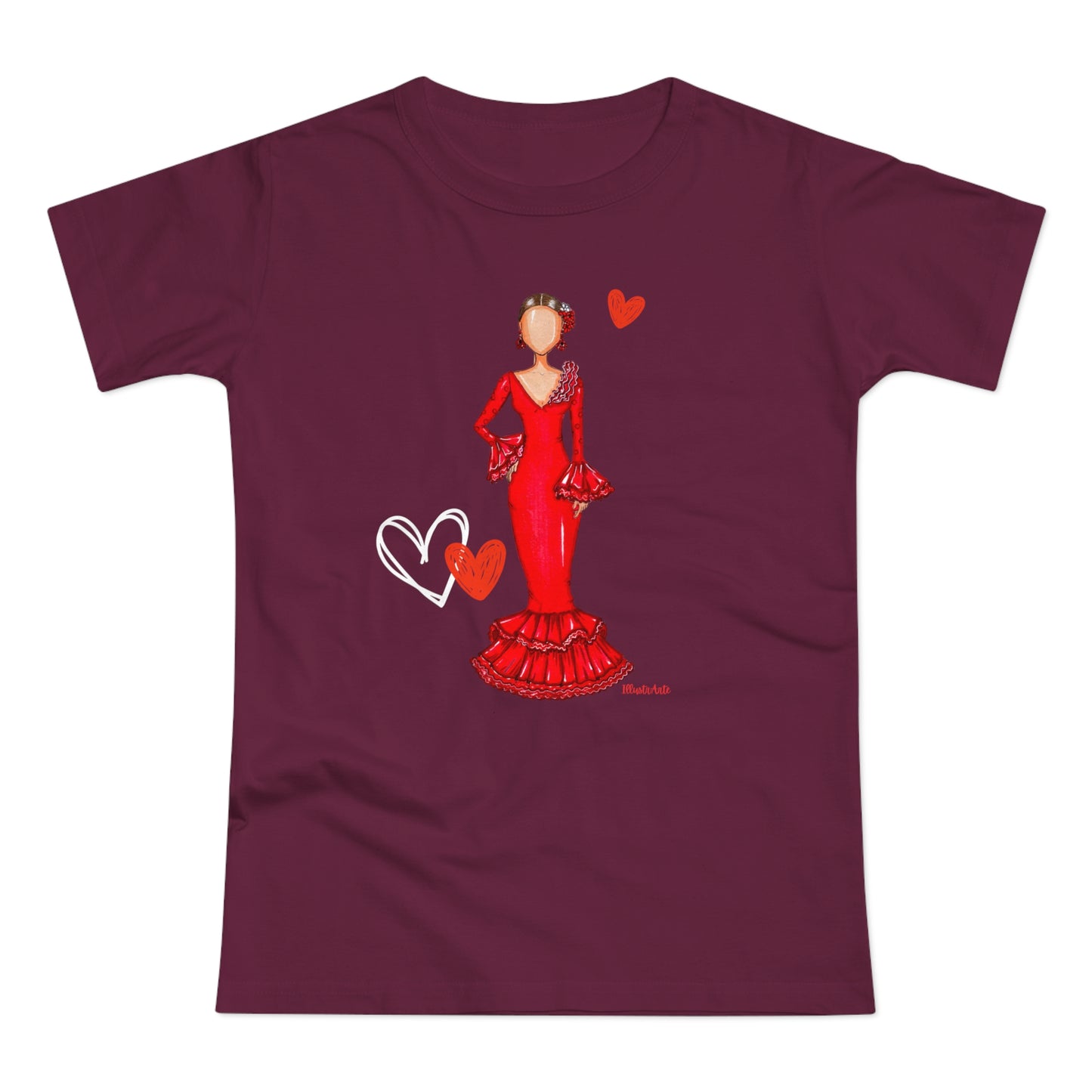 a women's t - shirt with a picture of a woman in a red