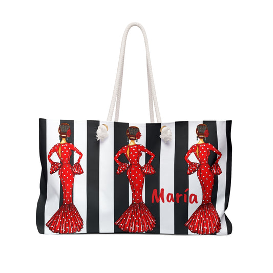 a woman's purse with a picture of a woman in a red dress