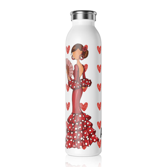 Flamenco Dancer 20 Oz/600ml double insulated drinks bottle, red dress with red hand fan design. - IllustrArte