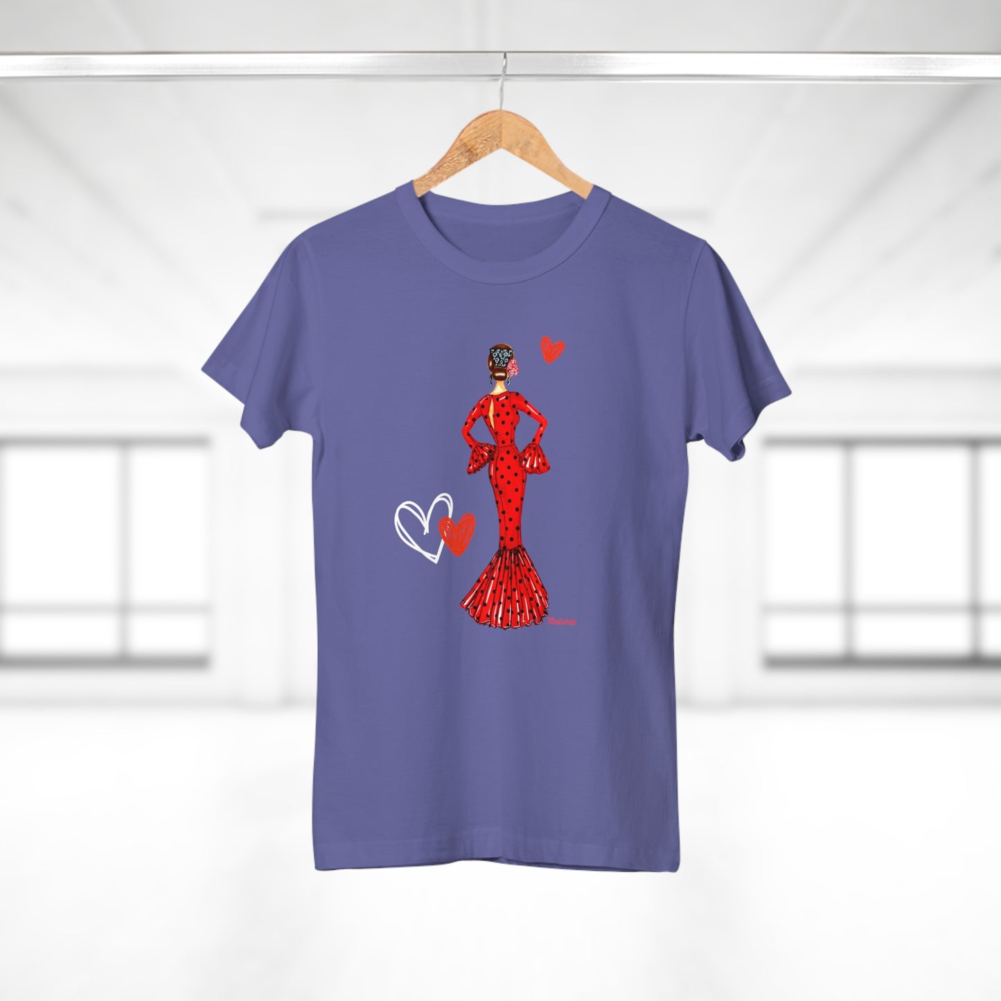 a t - shirt with a woman in a red dress on a hanger