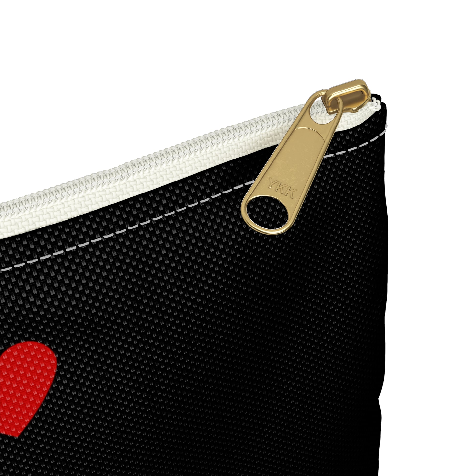a black wallet with a red heart on it