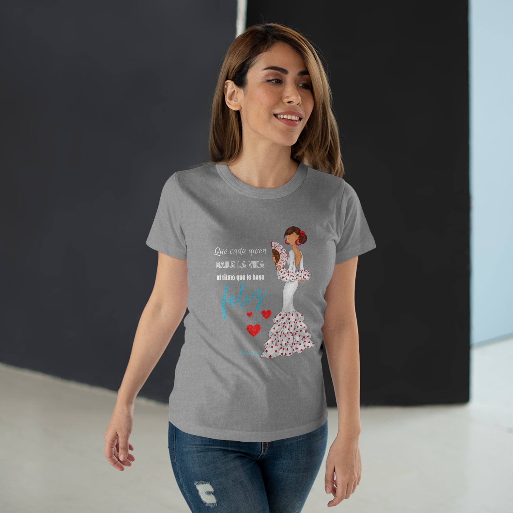 a woman wearing a t - shirt with a picture of a woman on it