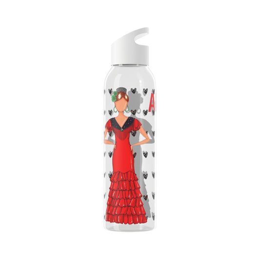 Flamenco Dancer 22 Oz/650ml Eastman Tritan™ Single wall bottle, red dress with green flower design. - IllustrArte