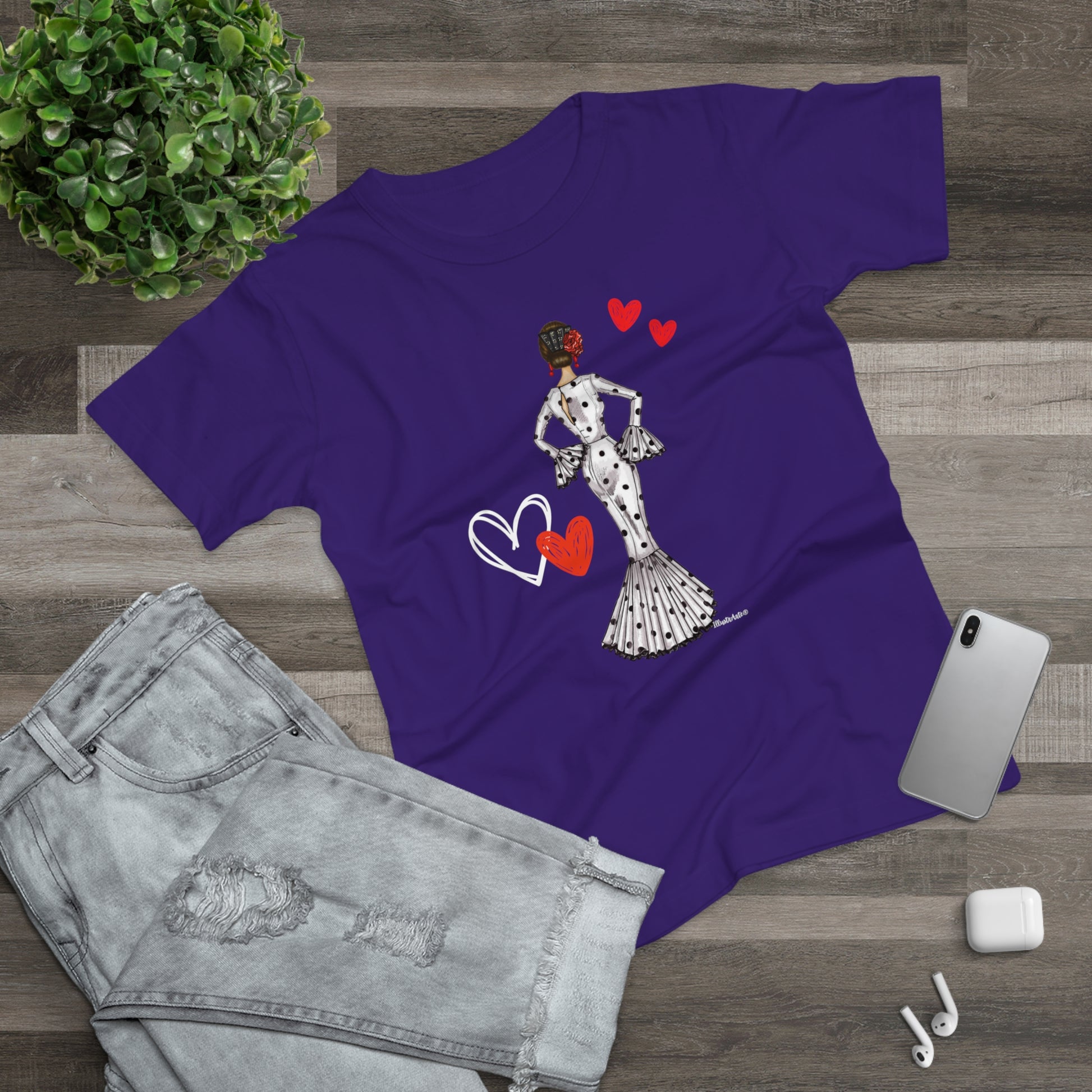 a purple t - shirt with a picture of a woman dancing