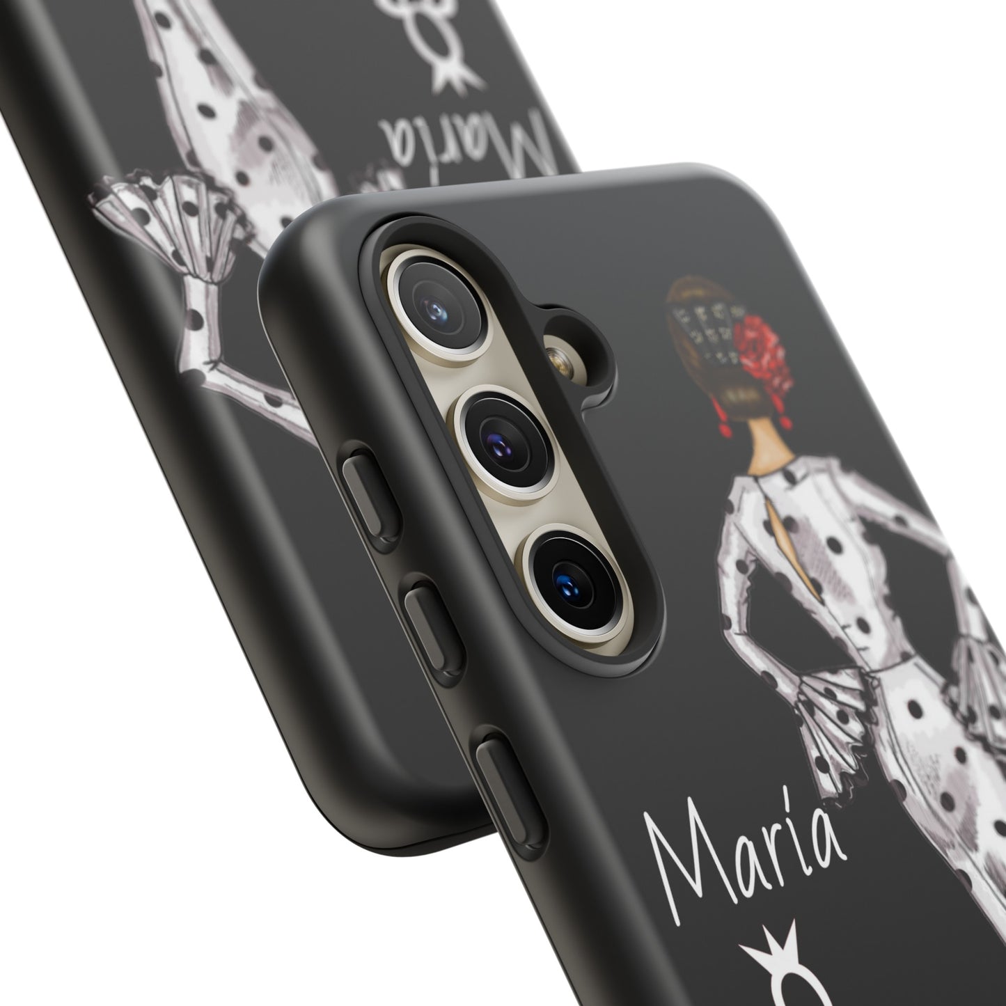 Flamenco Dancer customizable black Phone Case for iPhone, Samsung, and Google Pixel, flamenco dancer Maria and the Rocio Virgin.