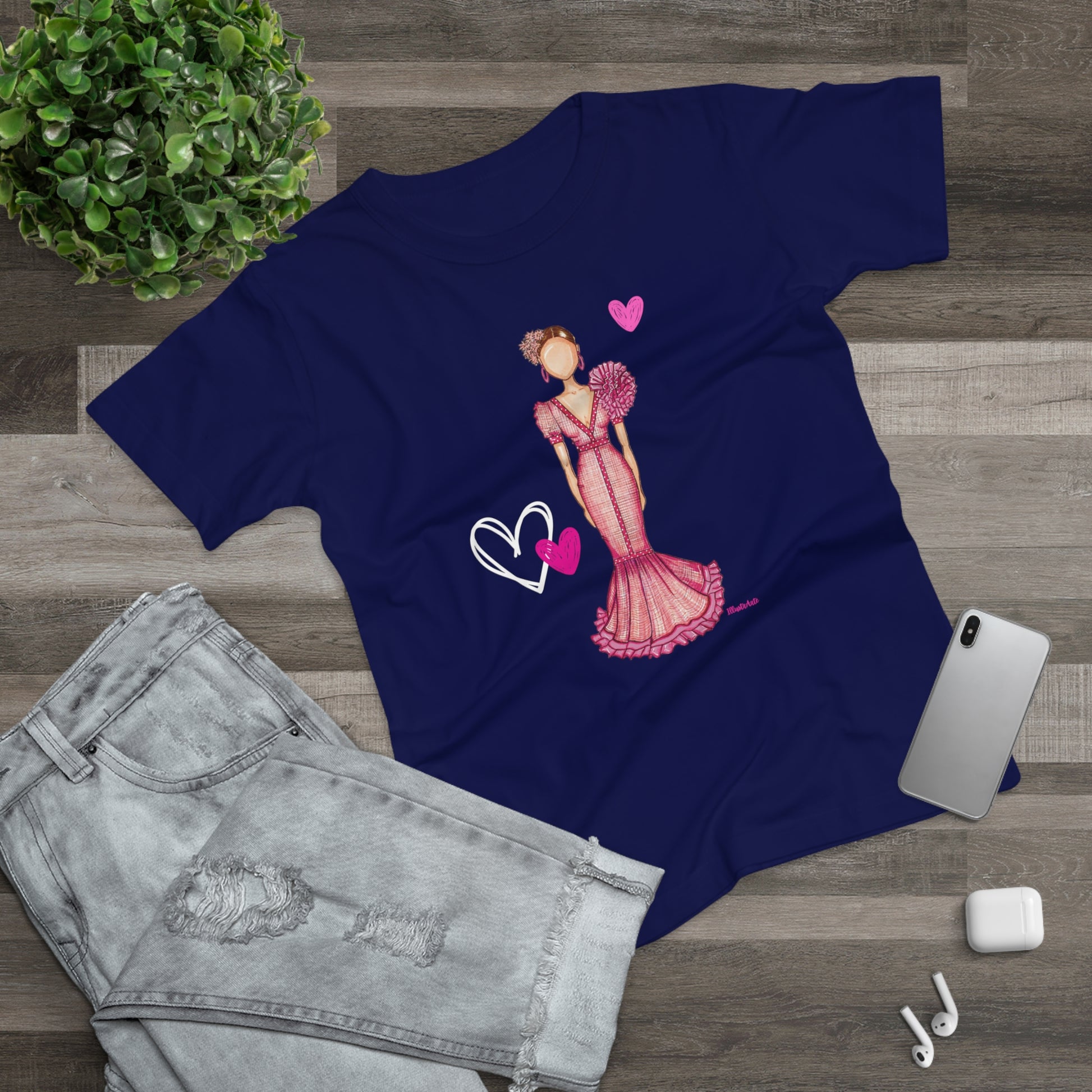 a t - shirt with a picture of a woman in a dress