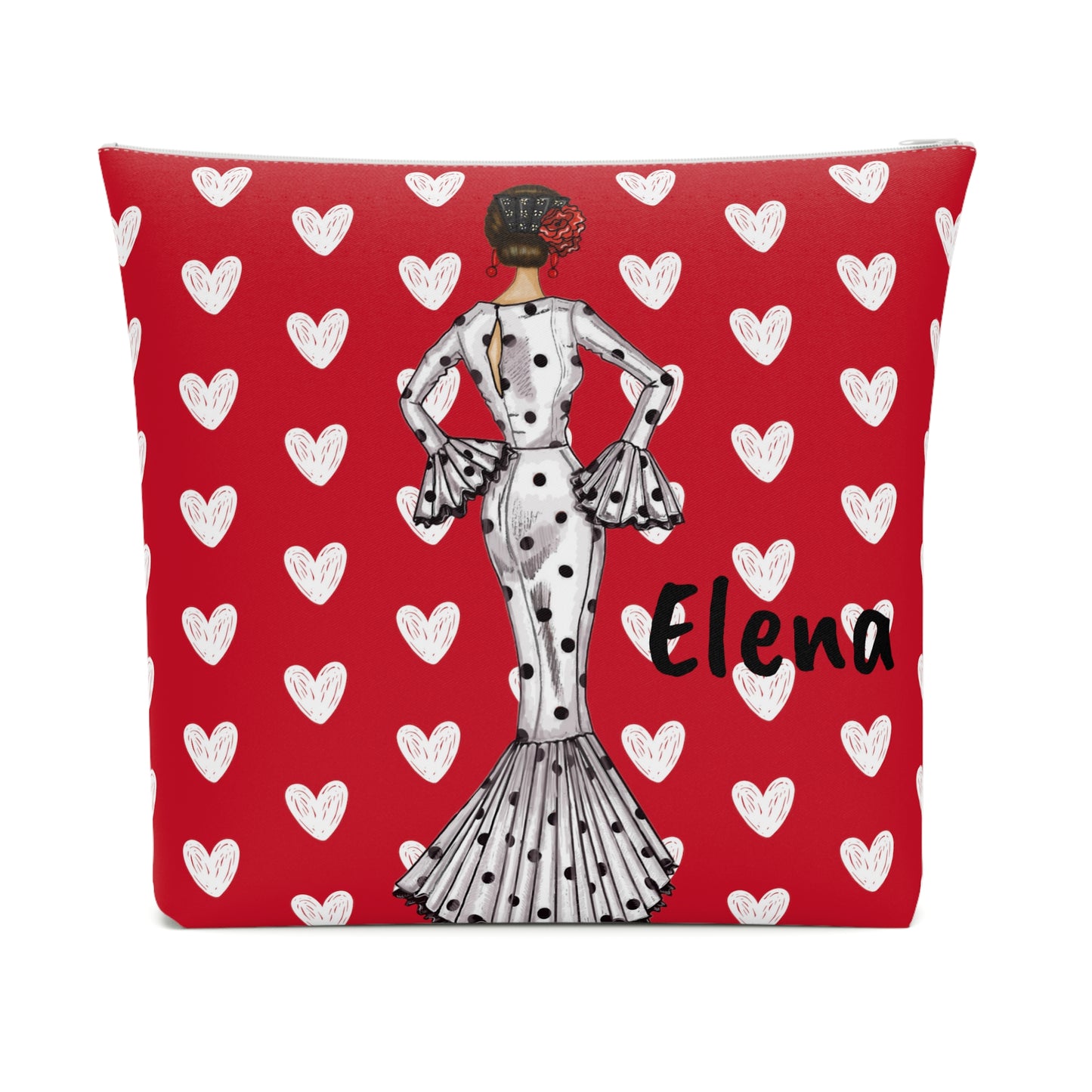 a red pillow with a picture of a woman on it