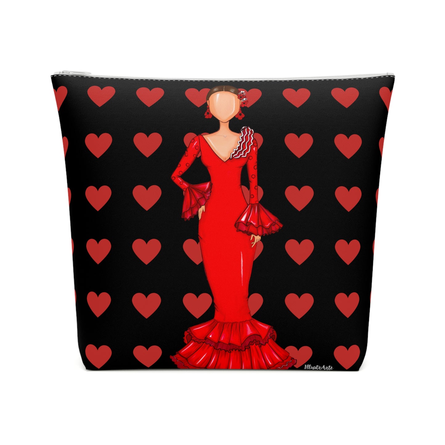 a red dress with hearts on a black background
