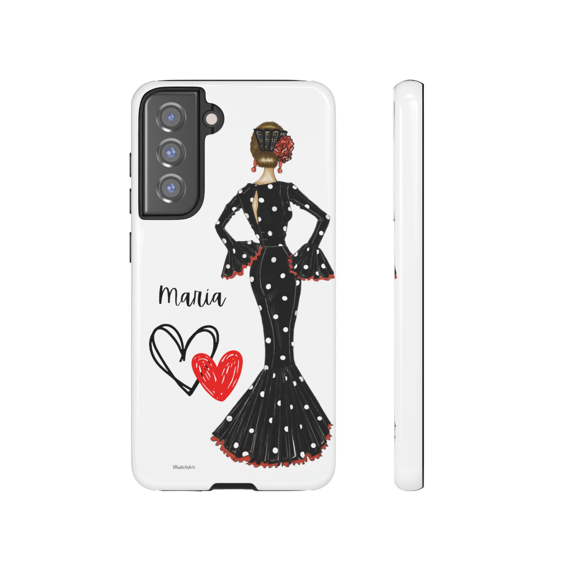 a phone case with a woman in a dress