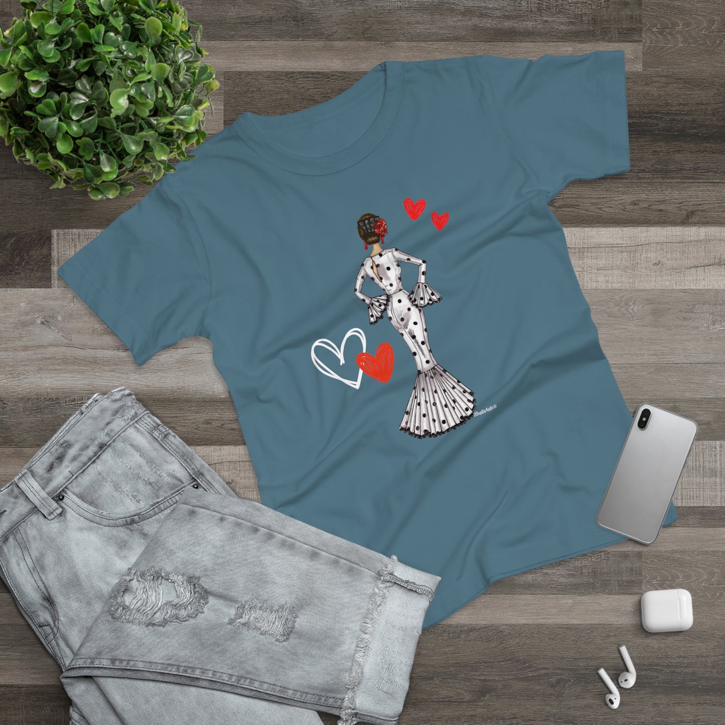 a t - shirt with a picture of a woman with hearts on it