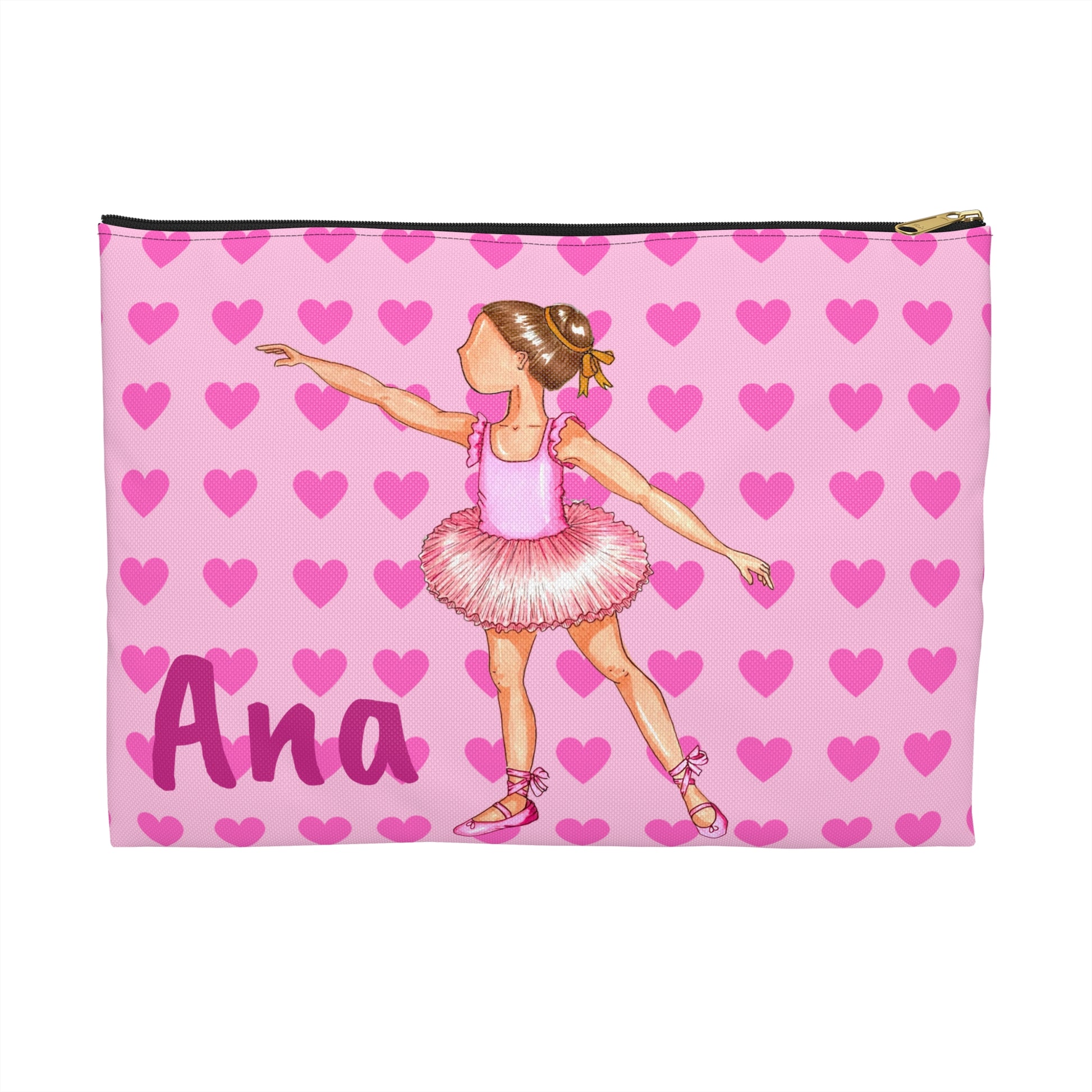 Ballet Dancer Customizable Washbag, pink dress and pink hearts. - IllustrArte