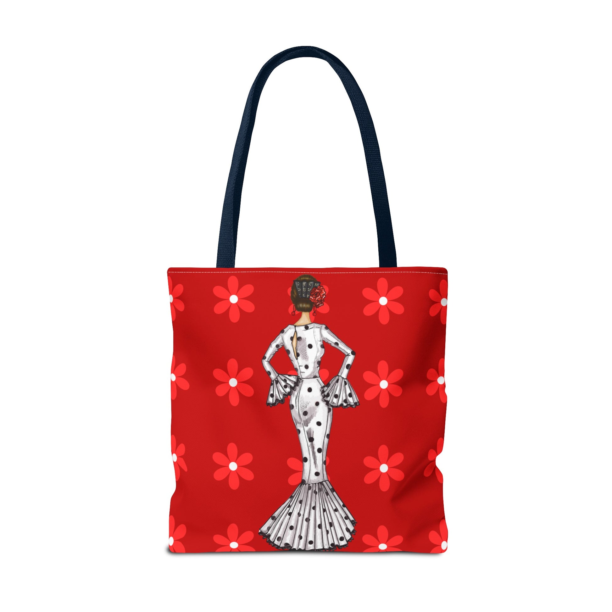 a red tote bag with a dalmatian dog on it