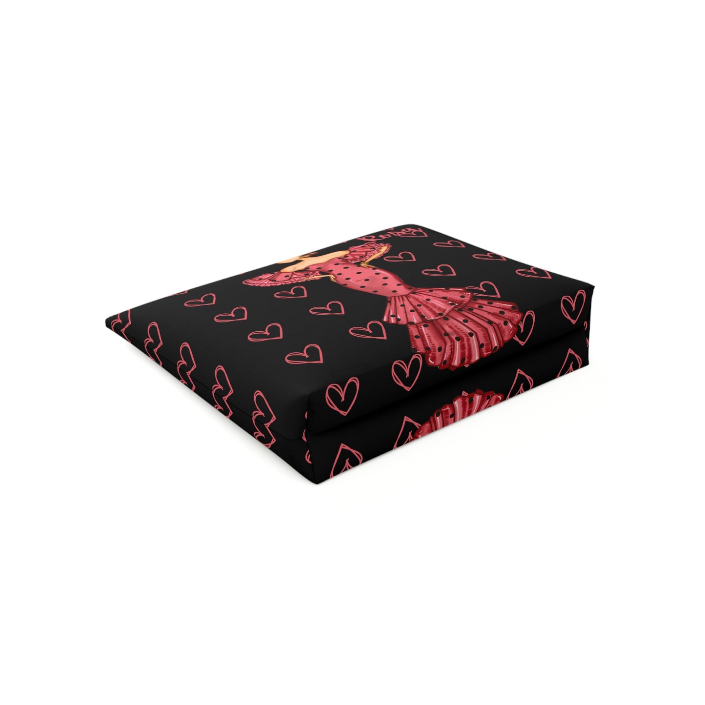 a black and red box with hearts on it