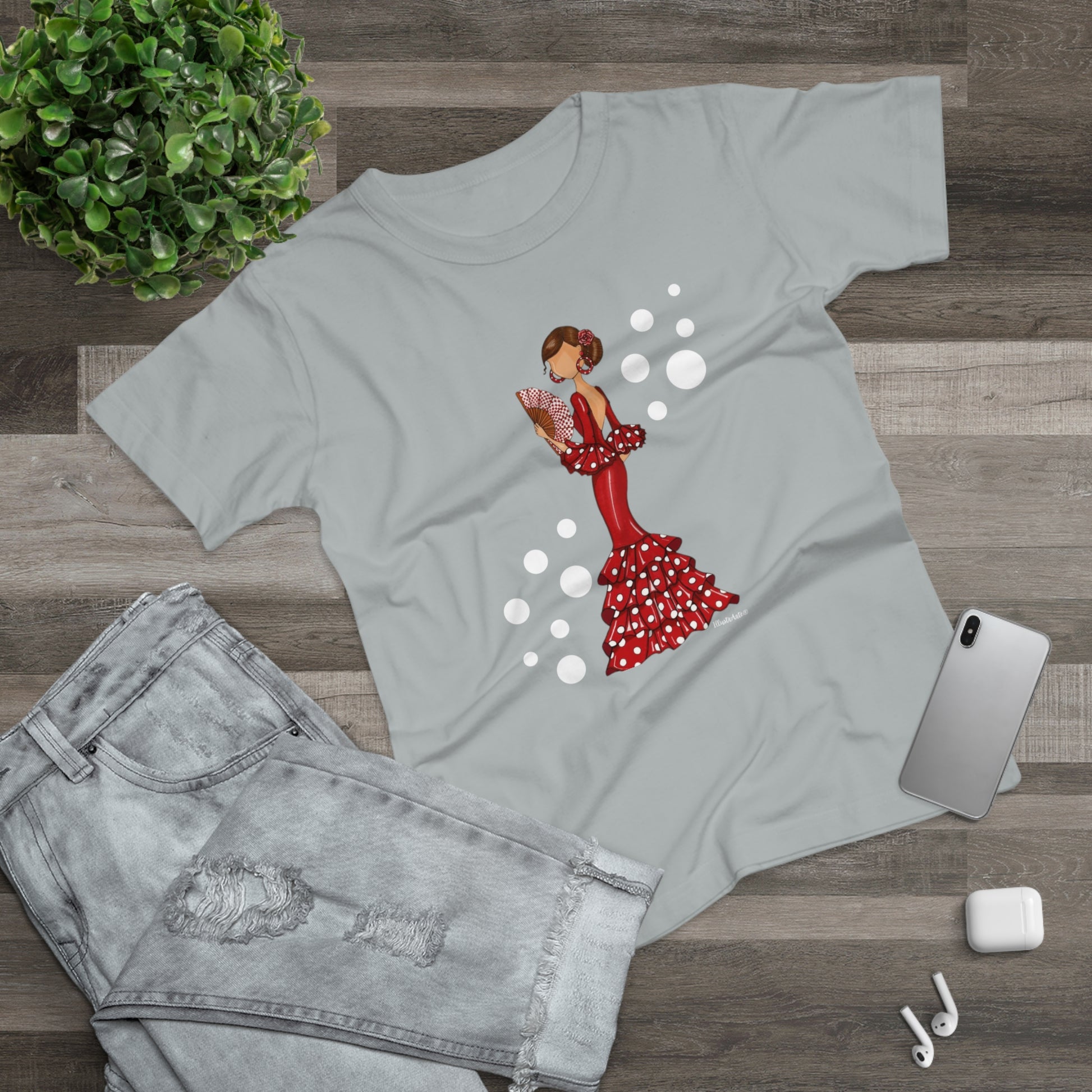 a t - shirt with a woman in a red dress on it