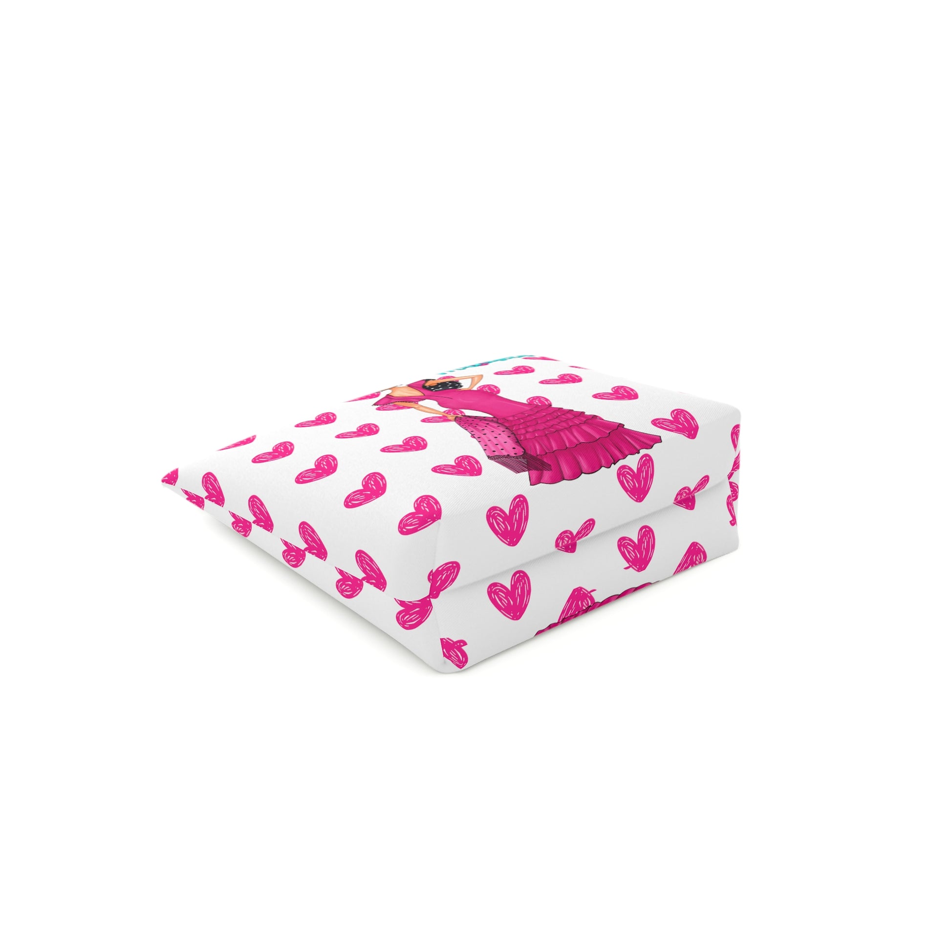 a white box with pink hearts on it