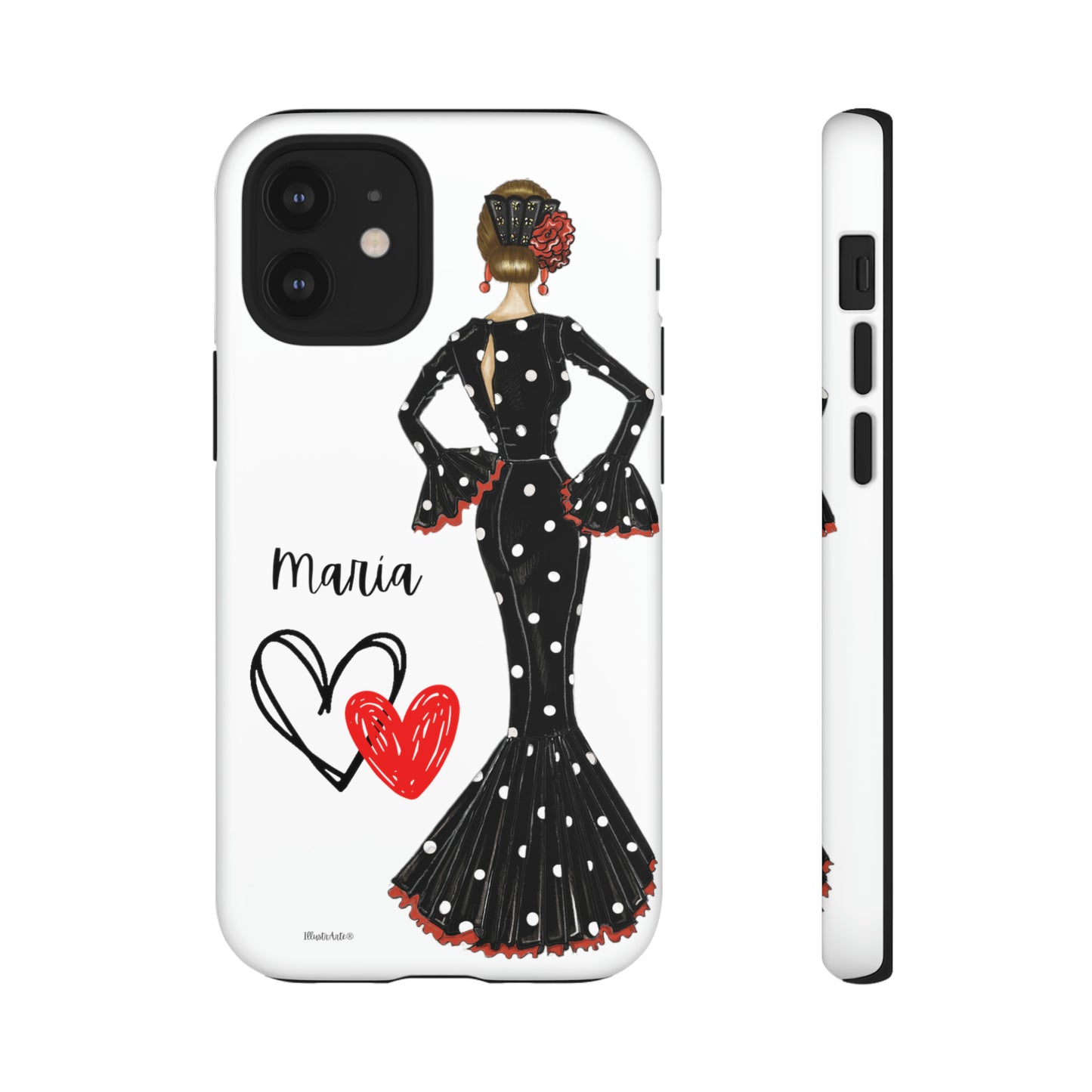 a phone case with a picture of a woman in a dress