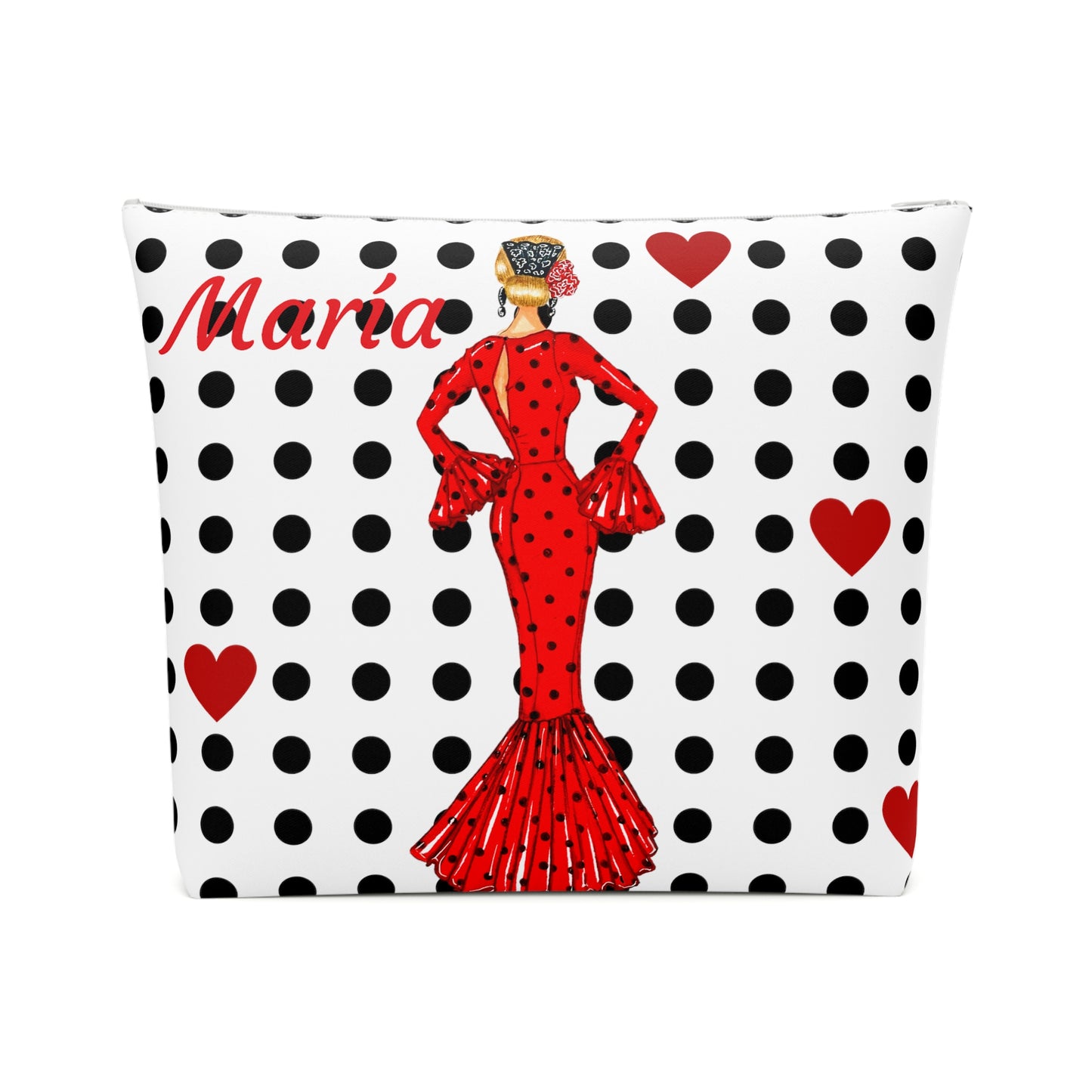 a pillow with a woman in a red dress on it
