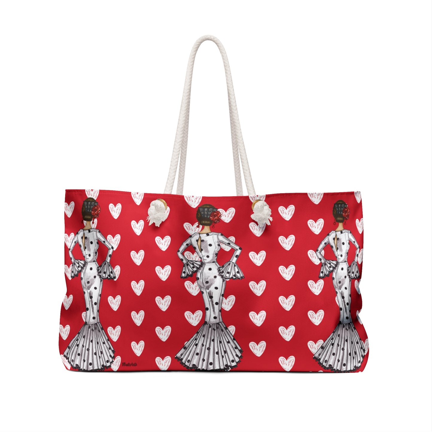a red and white bag with a dalmatian dog on it