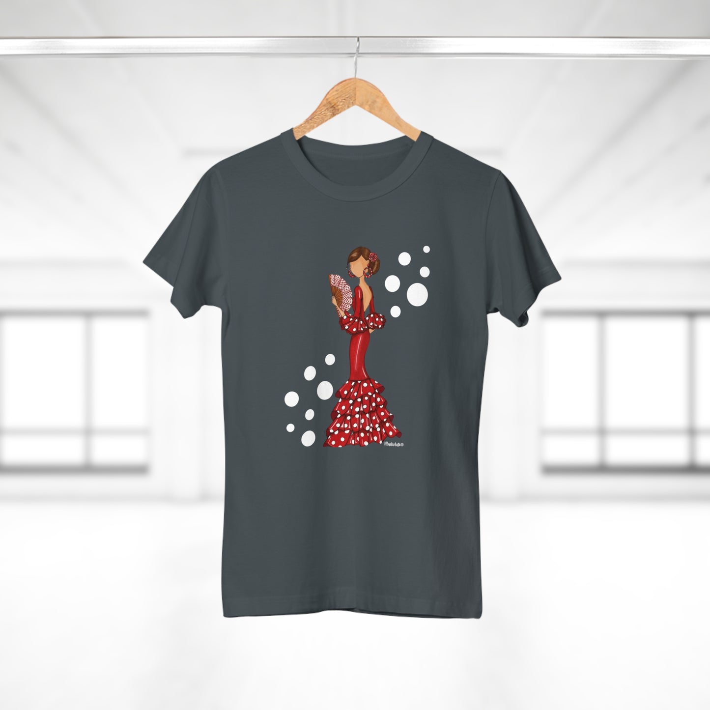 a t - shirt with an image of a woman in a red dress