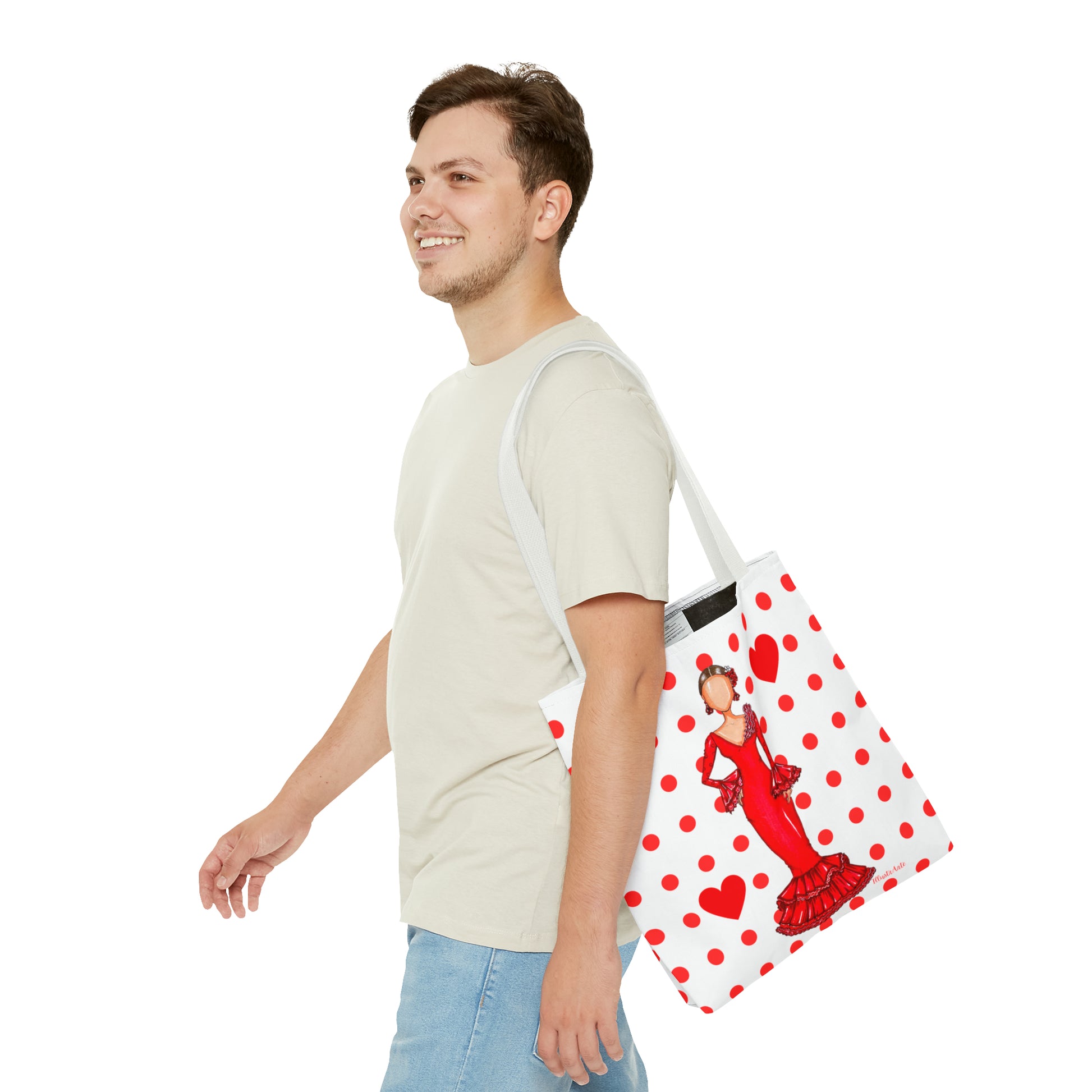 a man carrying a bag with minnie mouse on it