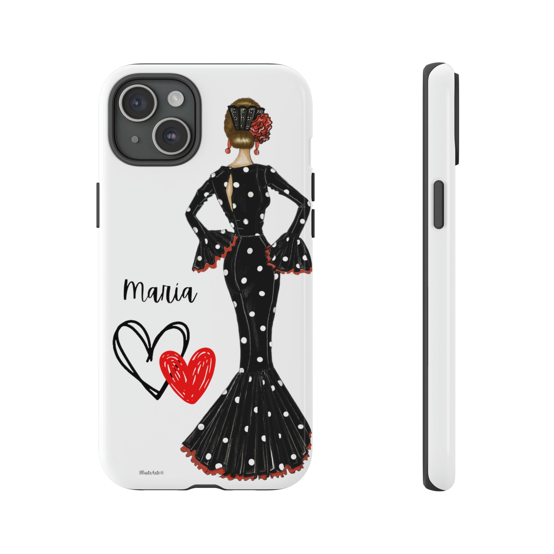 a phone case with an image of a woman in a dress