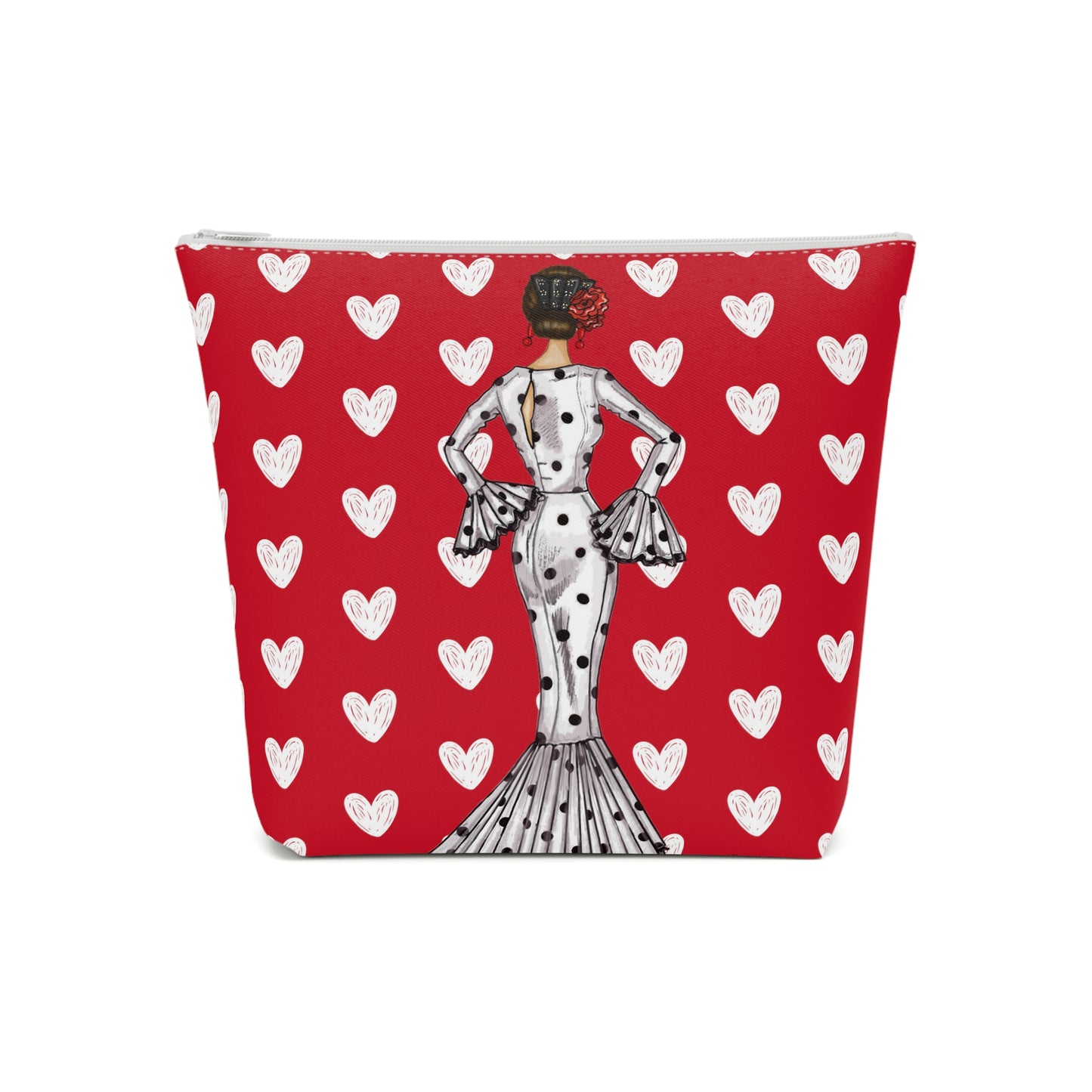 a red bag with a dalmatian girl on it